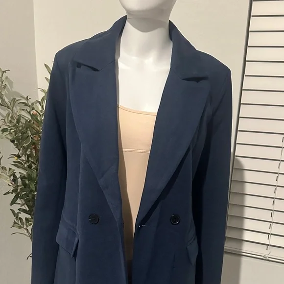 Women's Blue Long Coat - Picture 6 of 10